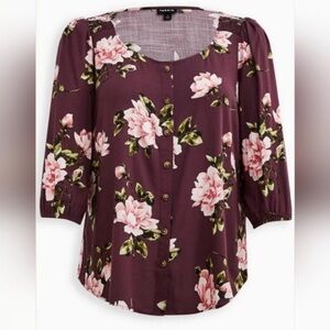 NWT Torrid Plum and Pink Floral Blouse